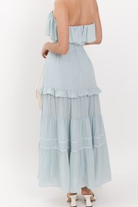 Coastal Co-ord Maxi Tiered Skirt in Tiffany Blue