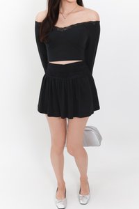 Lindsay Lace Co-ord Offshoulder Top in Black