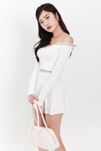 Lindsay Lace Co-ord Offshoulder Top in White