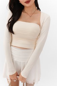 Candy Co-ord Mesh Bolero Tube Set in Pale Yellow