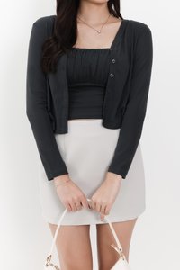 RESTOCKS | Chaerin Cardigan Top Set in Dark Grey