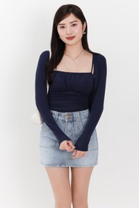 Chaerin Cardigan Top Set in Navy