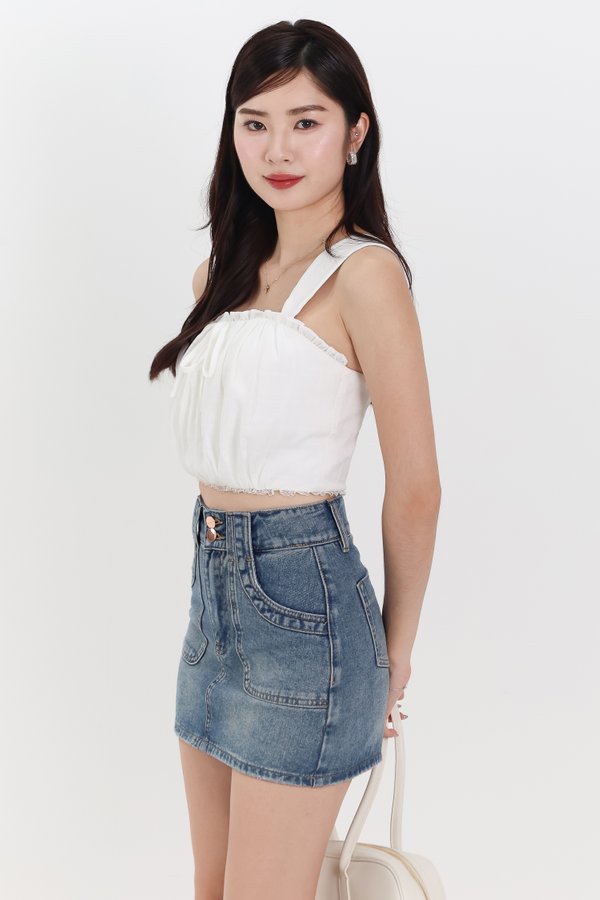DEFECT | Danny Double Button Denim Skorts in Vintage Wash in S DEFECT | Danny Double Button Denim Skorts in Vintage Wash in S
