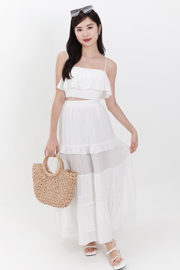 DEFECT | Coastal Co-ord Maxi Tiered Skirt in White in XS