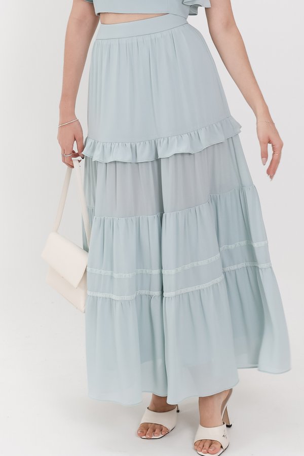 Coastal Co-ord Maxi Tiered Skirt in Tiffany Blue