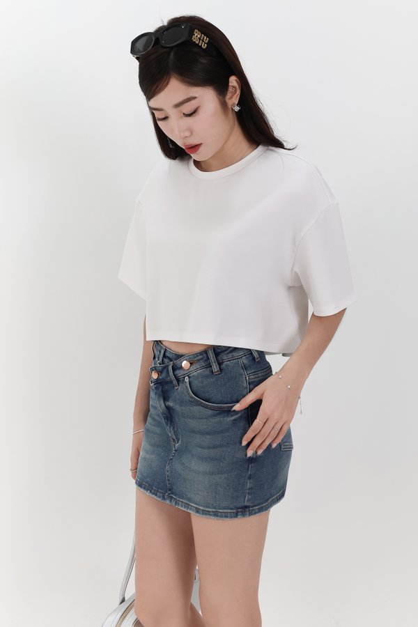 Brandy Boxy Cropped Tee in White