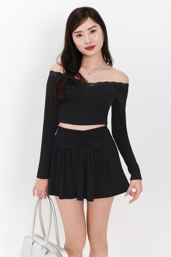 Lindsay Lace Offshoulder Co-ord Set in Black