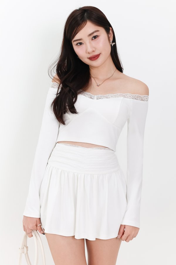 Lindsay Lace Co-ord Offshoulder Top in White