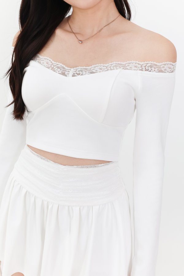 Lindsay Lace Co-ord Offshoulder Top in White