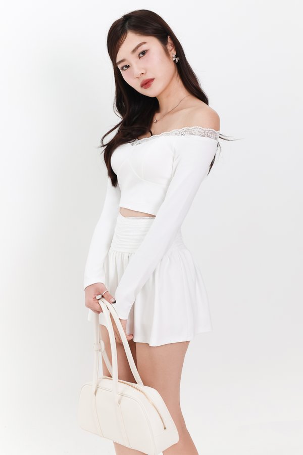 Lindsay Lace Co-ord Offshoulder Top in White