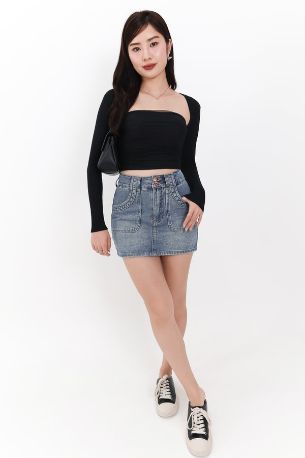 DEFECT | Candy Co-ord Mesh Bolero Tube Set in Black in XXS