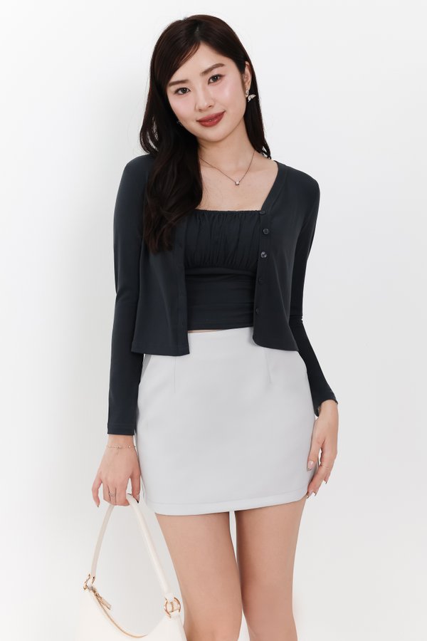 Chaerin Cardigan Top Set in Dark Grey