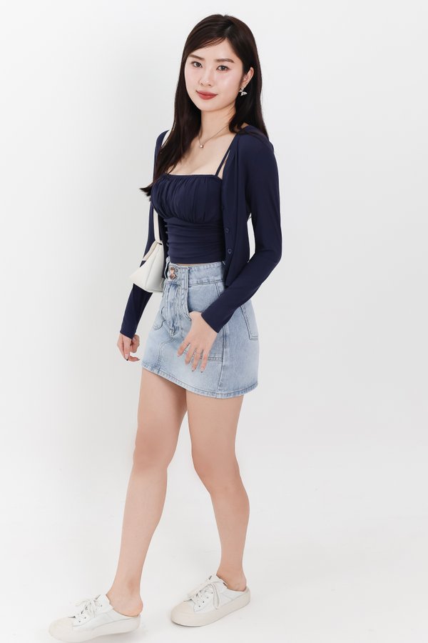 Chaerin Cardigan Top Set in Navy