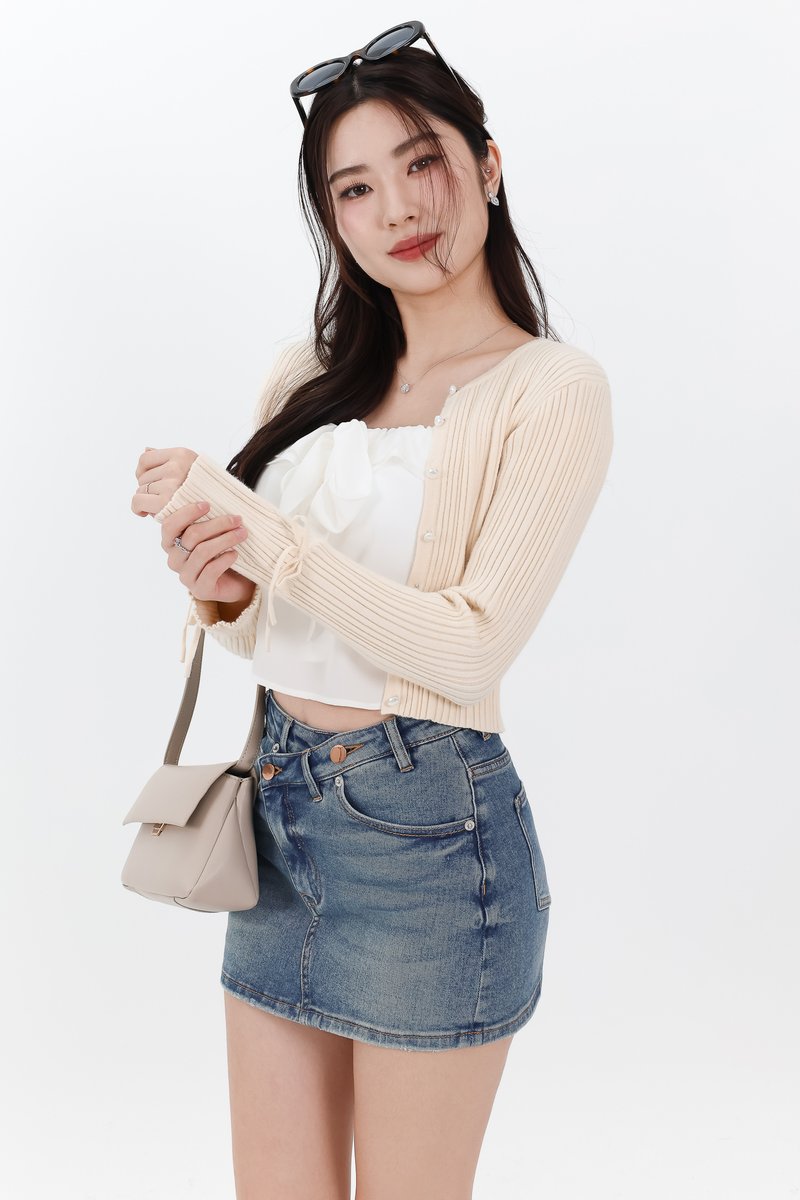 Briella Button Up Knit Cardigan in Cream Yellow