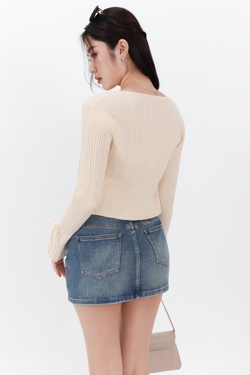 Briella Button Up Knit Cardigan in Cream Yellow