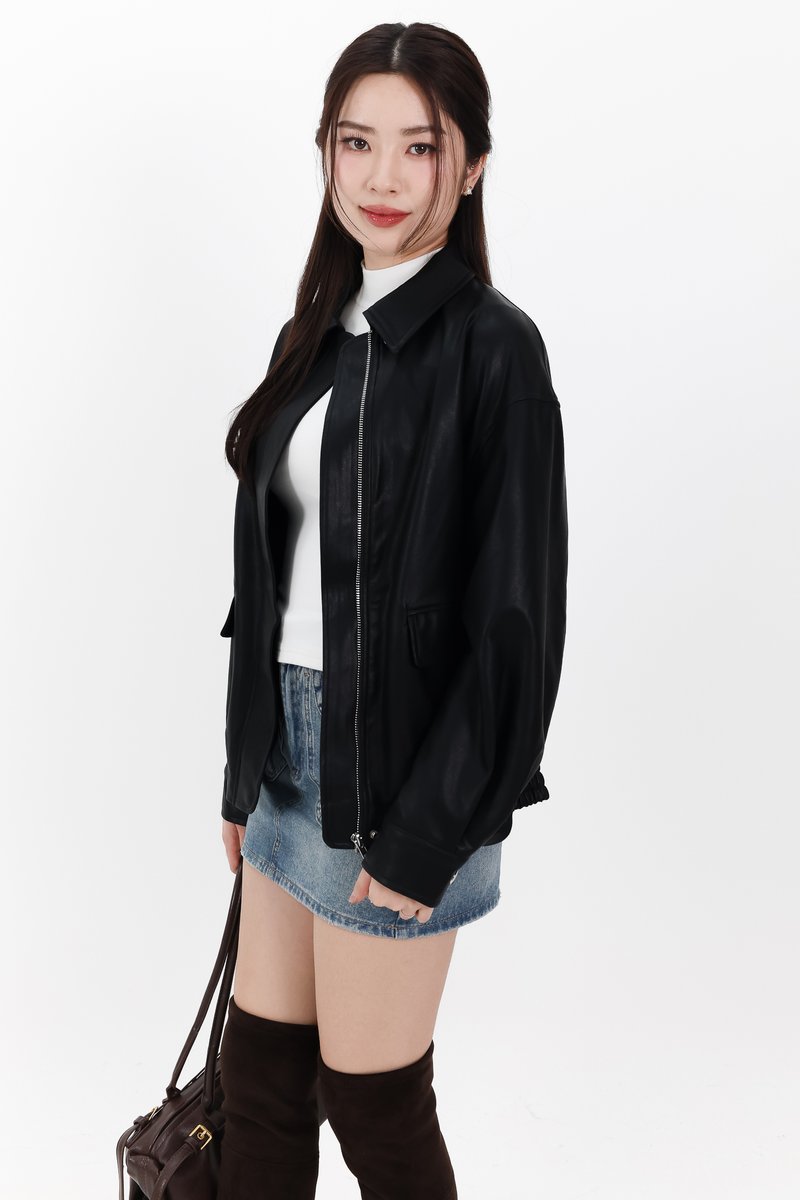 RESTOCKS | Peira PU Leather Jacket in Black