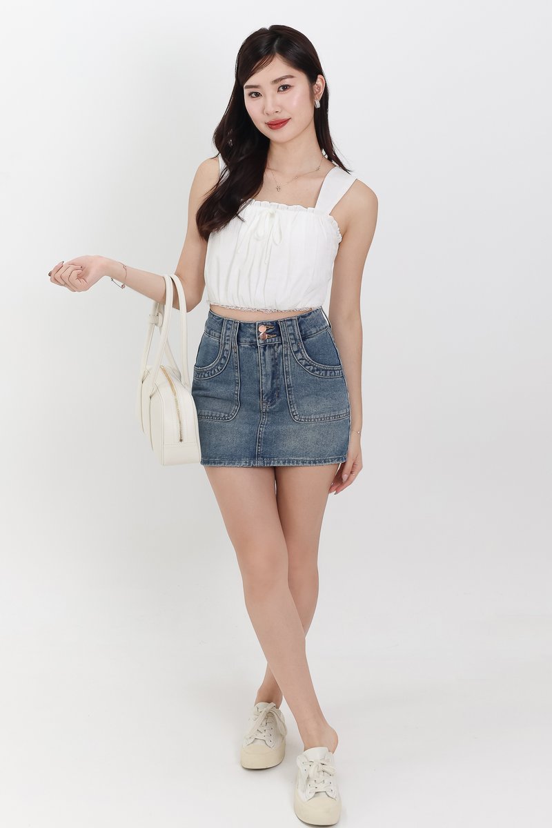 DEFECT | Danny Double Button Denim Skorts in Vintage Wash in S