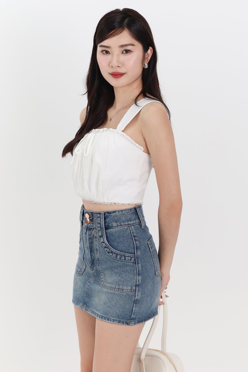 DEFECT | Danny Double Button Denim Skorts in Vintage Wash in S
