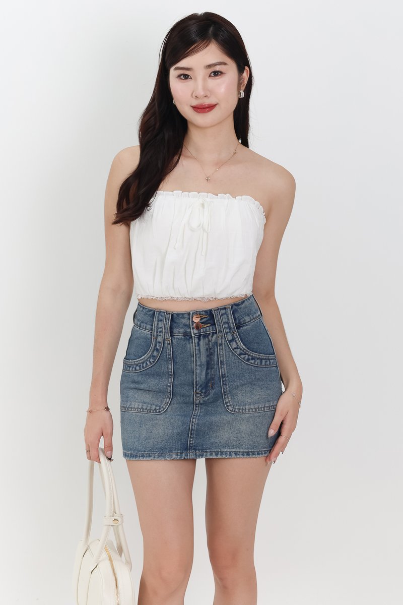 Danny Double Button Denim Skorts in Vintage Wash