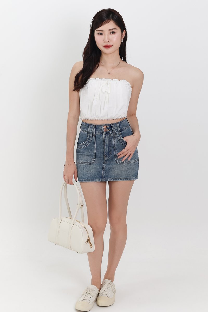 Danny Double Button Denim Skorts in Vintage Wash