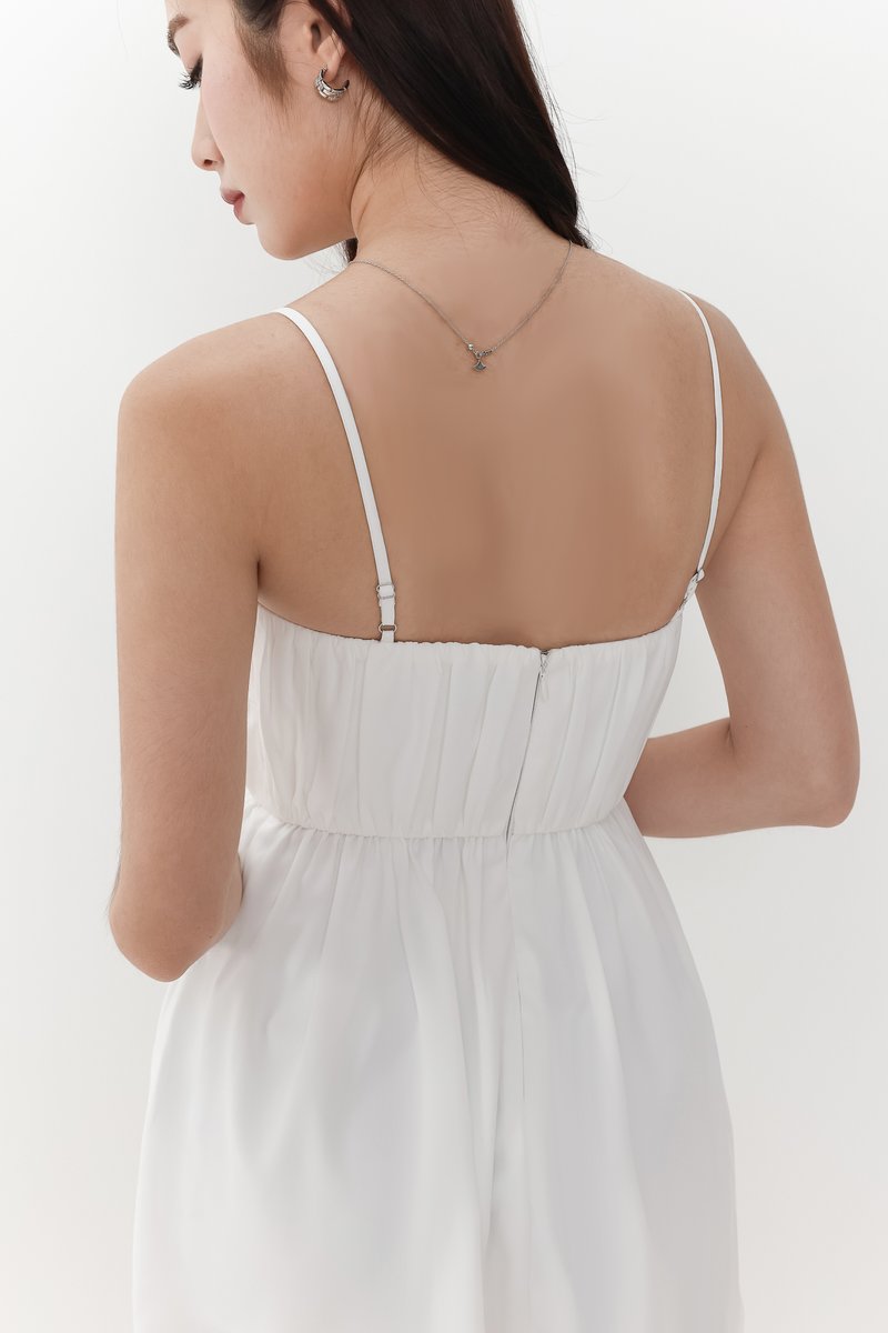 Rea Ruched Romper Dress in White