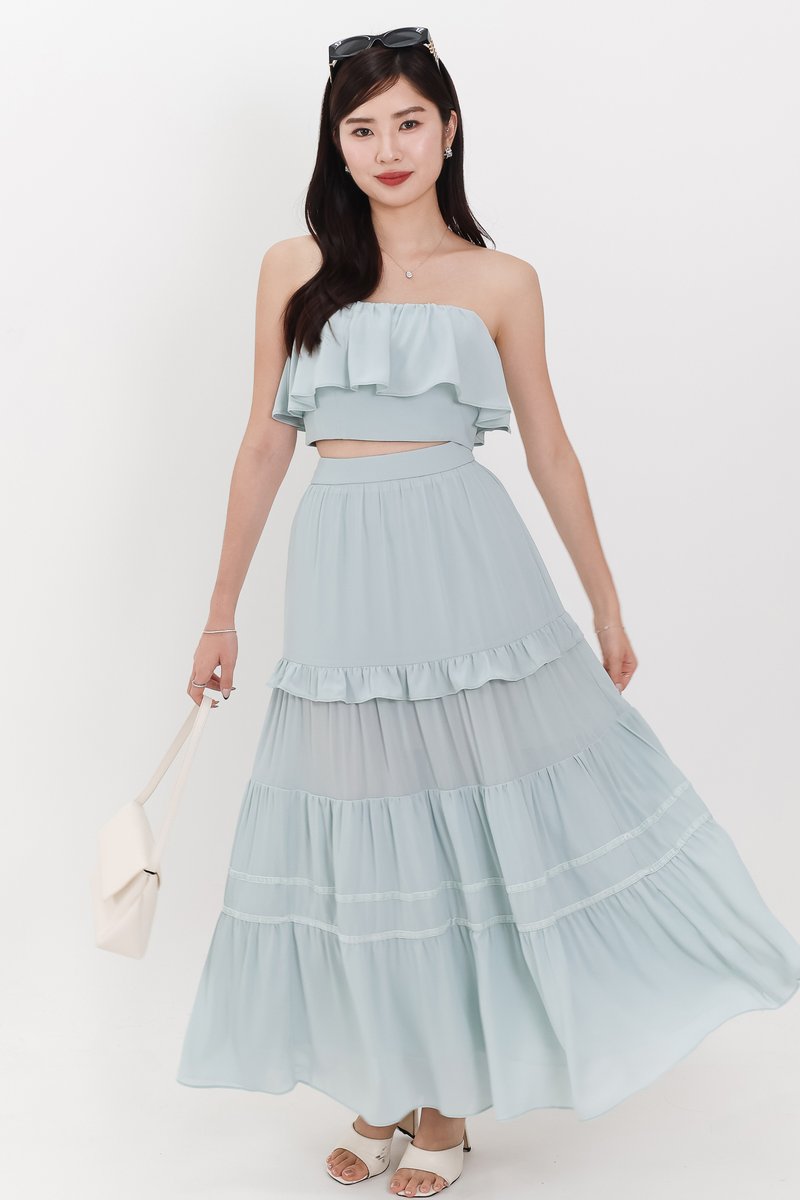 Coastal Co-ord Maxi Tiered Skirt in Tiffany Blue