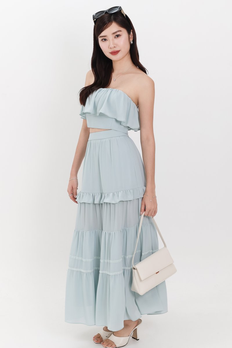 Coastal Co-ord Maxi Tiered Skirt in Tiffany Blue
