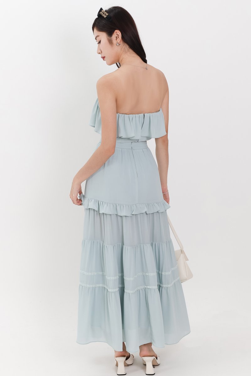 Coastal Co-ord Maxi Tiered Skirt in Tiffany Blue