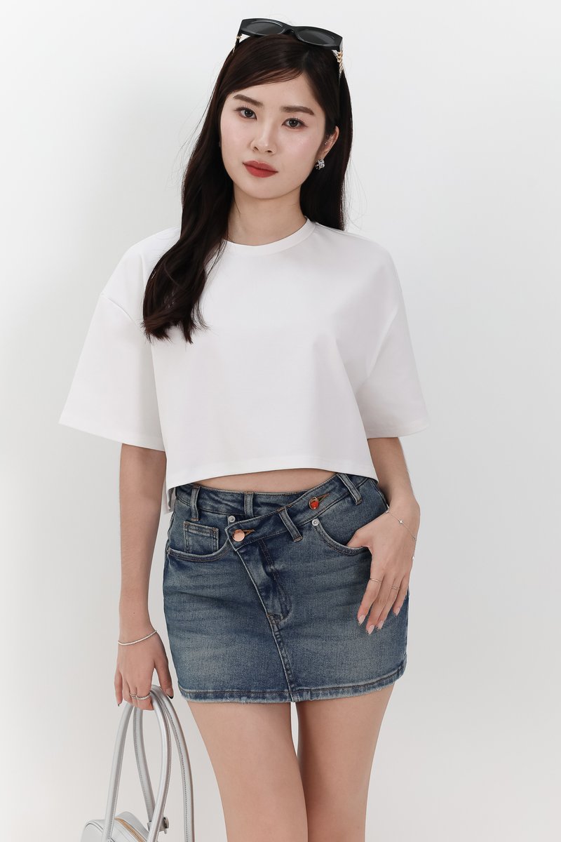 Brandy Boxy Cropped Tee in White