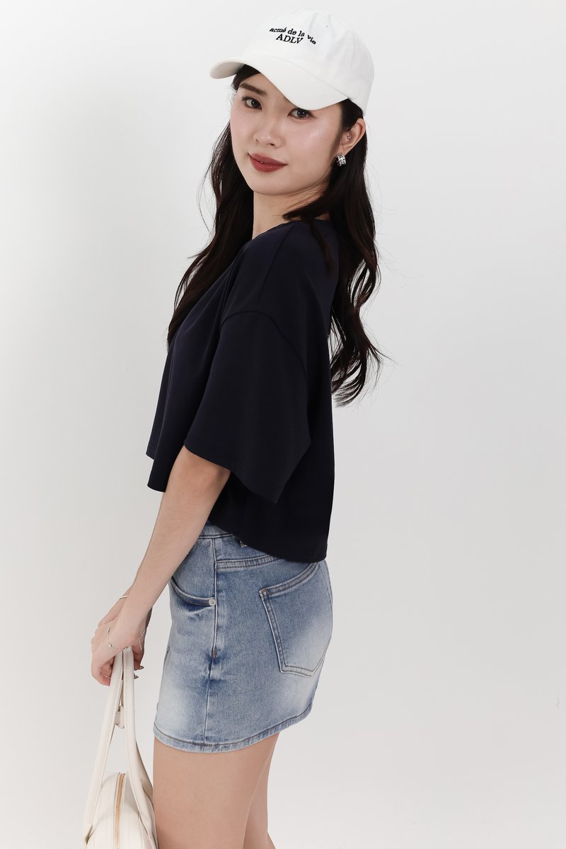 Brandy Boxy Cropped Tee in Navy