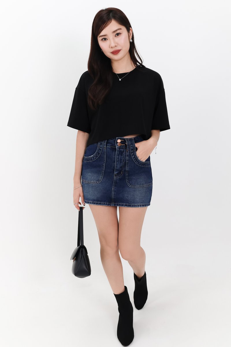 Danny Double Button Denim Skorts in Dark Wash