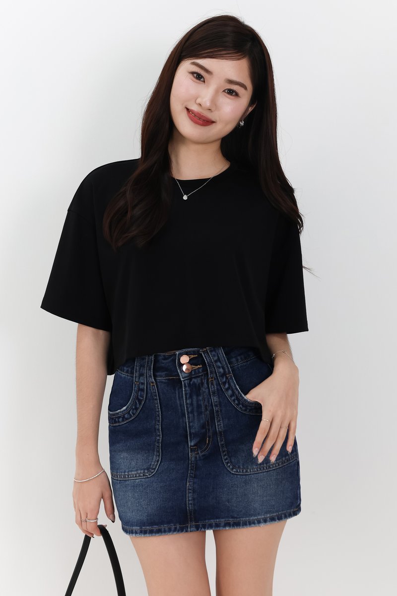 Brandy Boxy Cropped Tee in Black