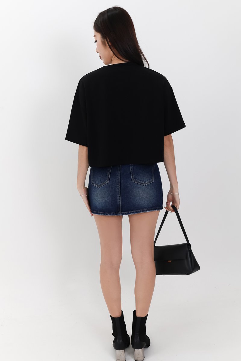 Brandy Boxy Cropped Tee in Black