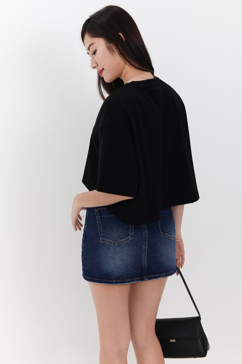 Brandy Boxy Cropped Tee in Black