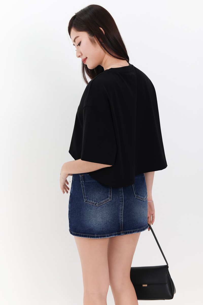 Danny Double Button Denim Skorts in Dark Wash