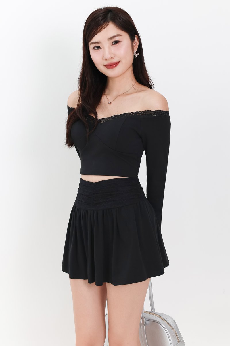 Lindsay Lace Offshoulder Co-ord Set in Black