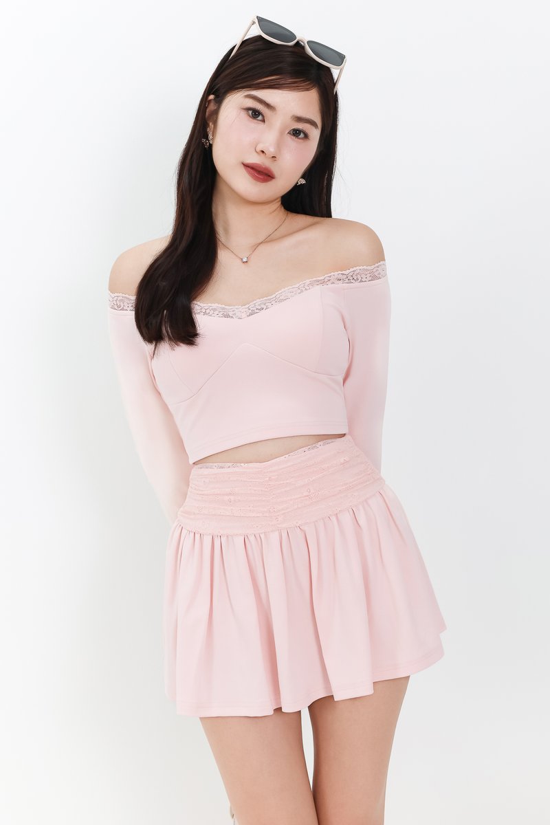 Lindsay Lace Co-ord Skorts in Pink