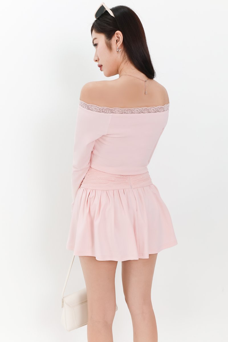 Lindsay Lace Co-ord Skorts in Pink