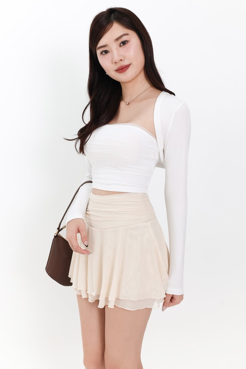 Candy Co-ord Mesh Bolero Tube Set in White