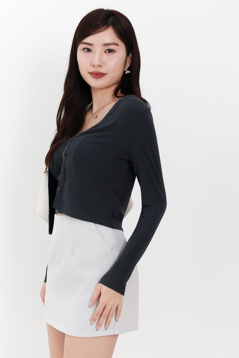 Chaerin Cardigan Top Set in Dark Grey