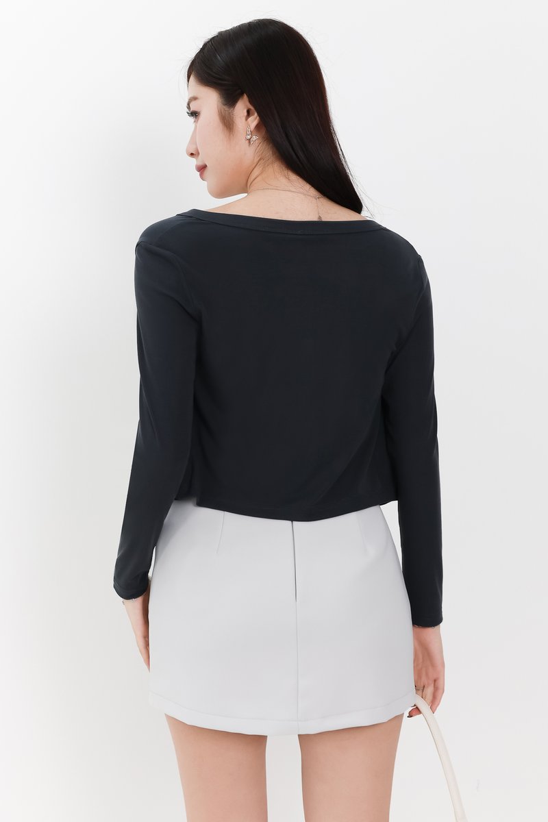 Chaerin Cardigan Top Set in Dark Grey