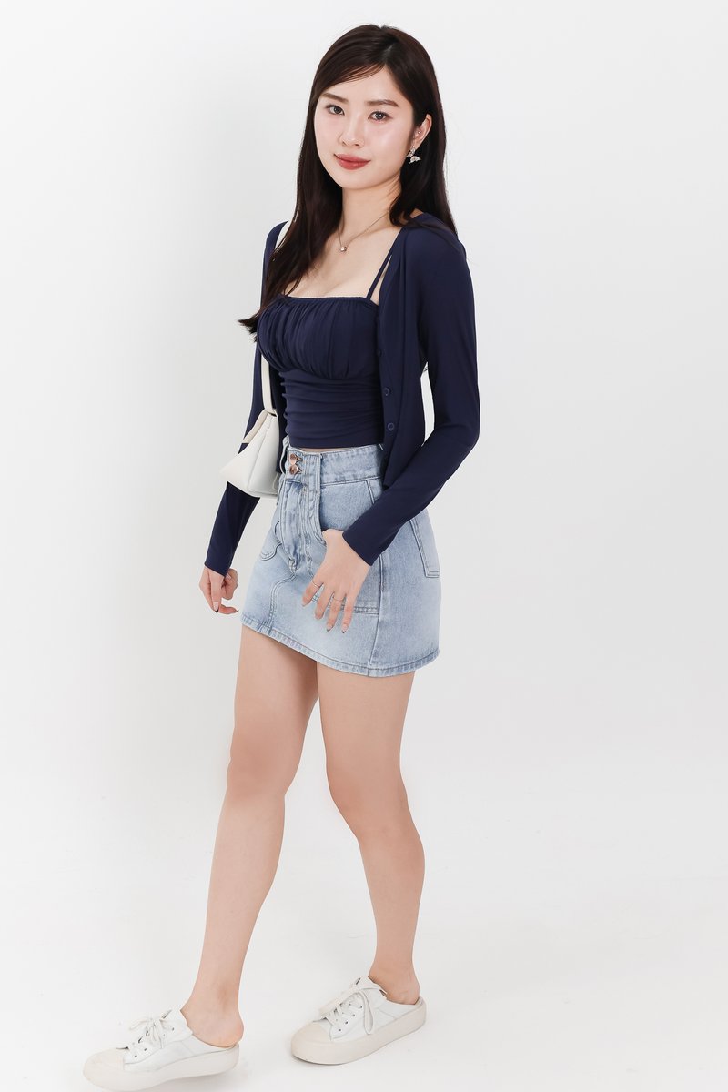 Chaerin Cardigan Top Set in Navy