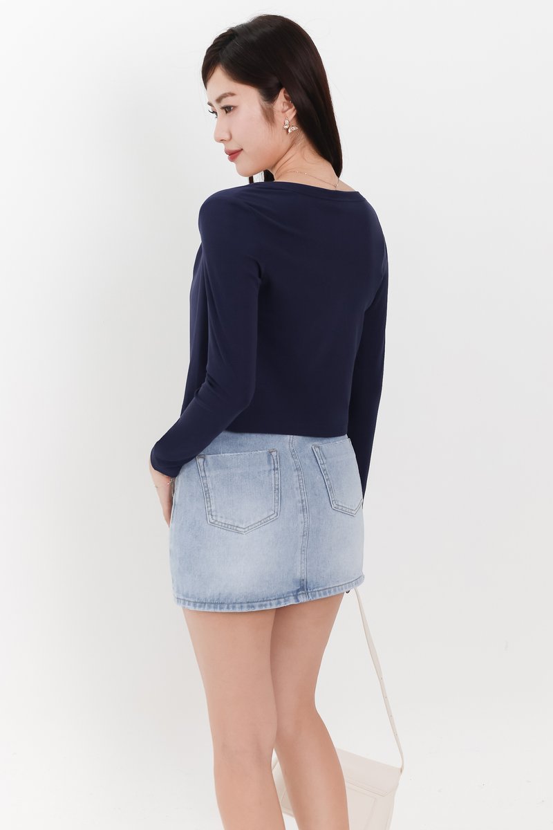 Chaerin Cardigan Top Set in Navy