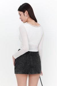Lasey Lace Trim Sleeved Top in White Lasey Lace Trim Sleeved Top in White