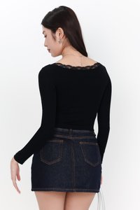 Lasey Lace Trim Sleeved Top in Black Lasey Lace Trim Sleeved Top in Black
