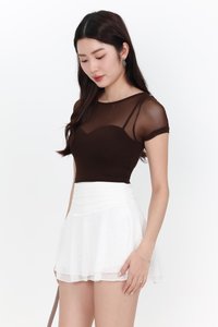 Miara Mesh Overlay Tee in Dark Brown