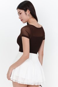 Miara Mesh Overlay Tee in Dark Brown