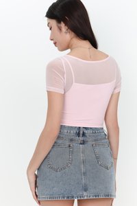 Miara Mesh Overlay Tee in Light Cool Pink