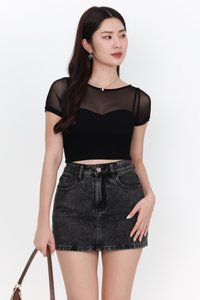 Miara Mesh Overlay Tee in Black