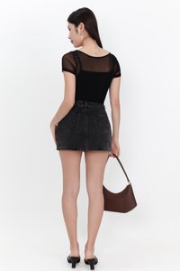 Miara Mesh Overlay Tee in Black